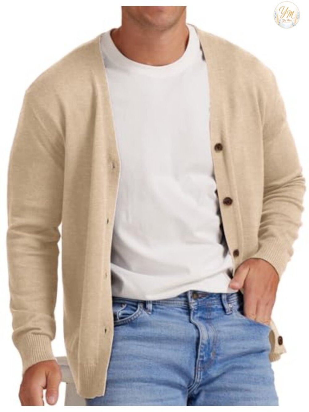 NITAGUT Men's Vintage Striped Long Sleeve Button Cardigan Sweater